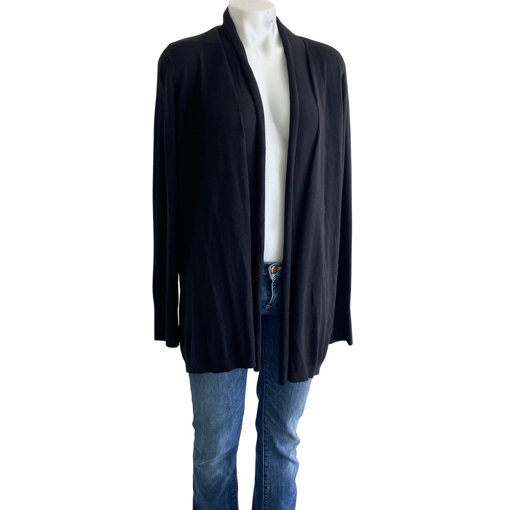 Loft Womens Black Open Front Cardigan Shawl Collar Longline Sweater Large NWT